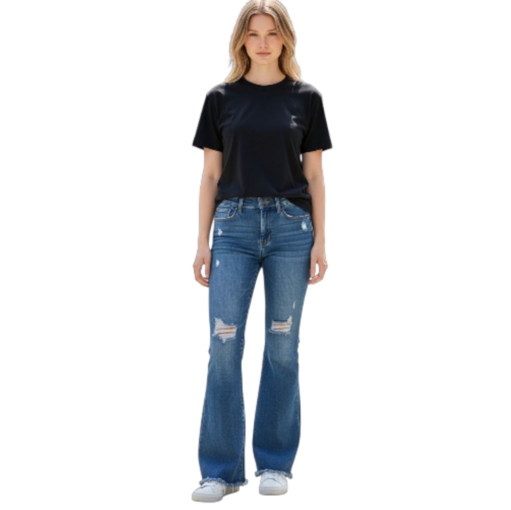 Risen Jeans RDP5537 Womens Distressed High Rise Flare Denim Size 5 27 - Picture 4 of 16